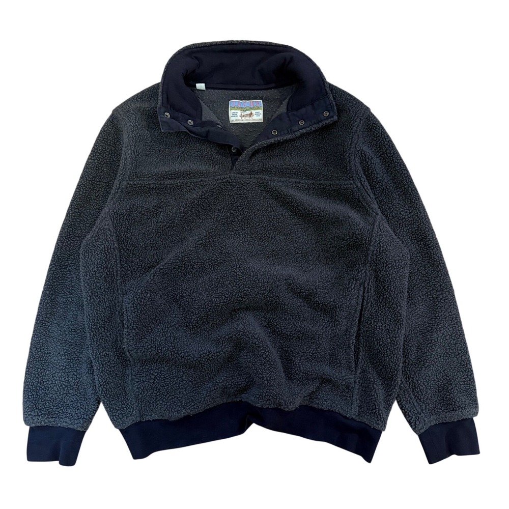 Vintage Sherpa Fleece Pullover Mens Med Blue/Gray Jachs‎ Cabin Snap Neck Sweater